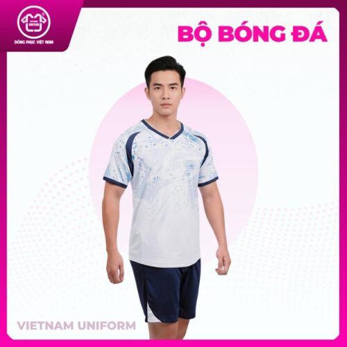 Bộ bóng đá trắng phối xanh navy