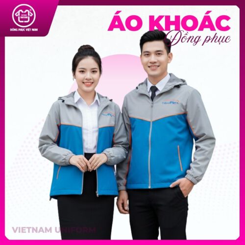 Áo khoác xanh dương phối màu xám