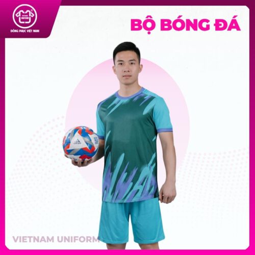 Bộ bóng đá màu xanh lục phối xanh ngọc