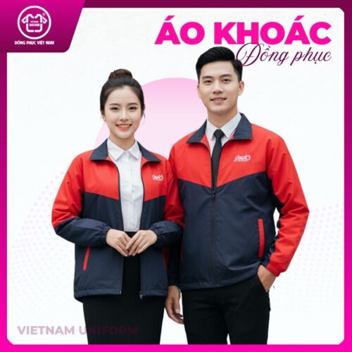 Áo khoác xanh đâm phối đỏ