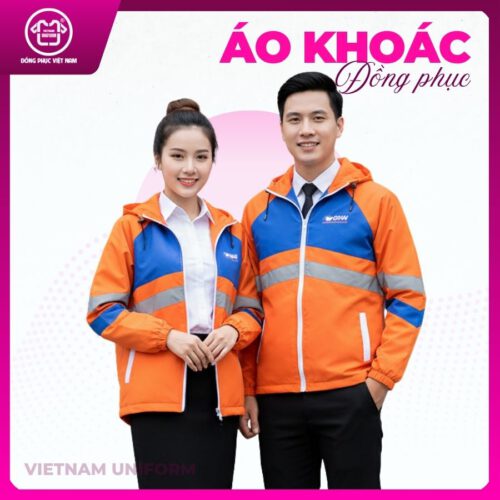 Áo khoác cam phối sọc xanh xám