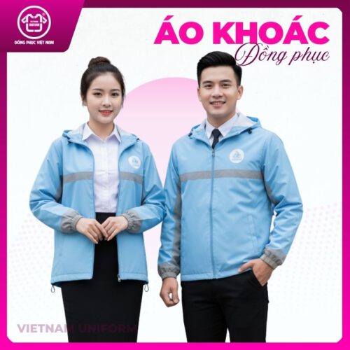 Áo khoác xanh nhạt phối sọc xám