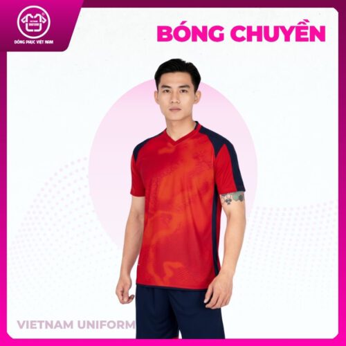 Bộ bóng chuyền in 3d đỏ viền đen