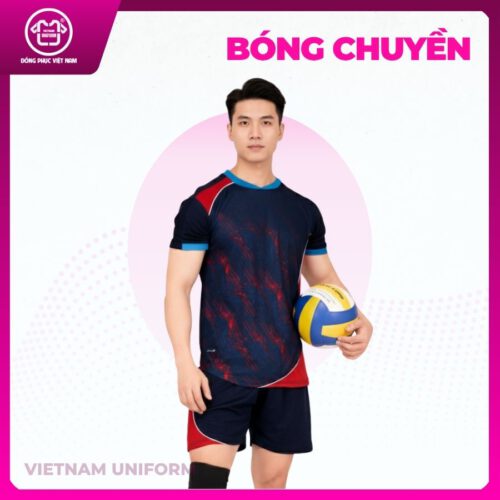 Bộ bóng chuyền in 3d xanh đen mix đỏ