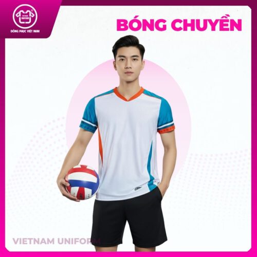 Bộ bóng chuyền in 3d trắng tay xanh