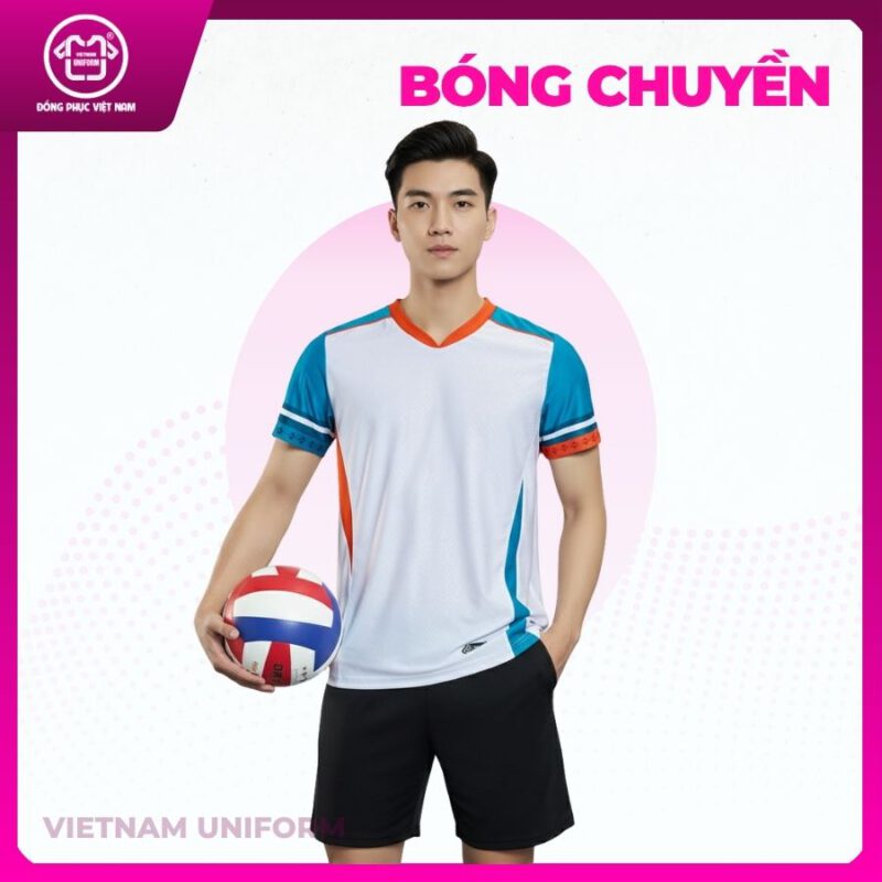 Bộ bóng chuyền in 3d trắng tay xanh