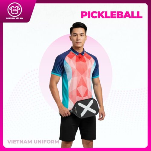 Bộ pickleball trắng đỏ tay áo xanh