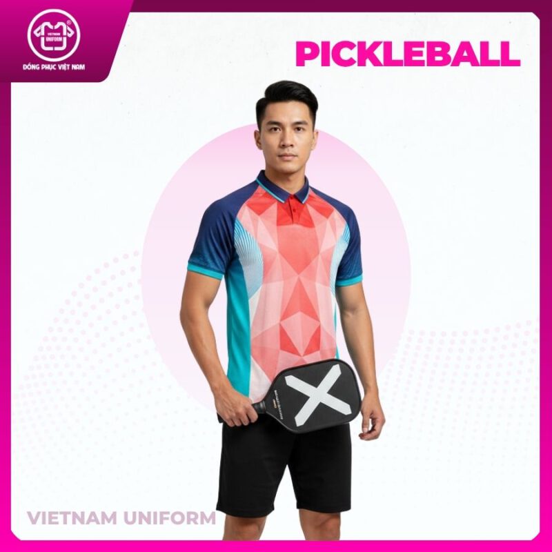 Bộ pickleball trắng đỏ tay áo xanh