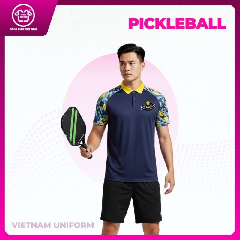 Bộ pickleball xanh đen mix tay áo vàng