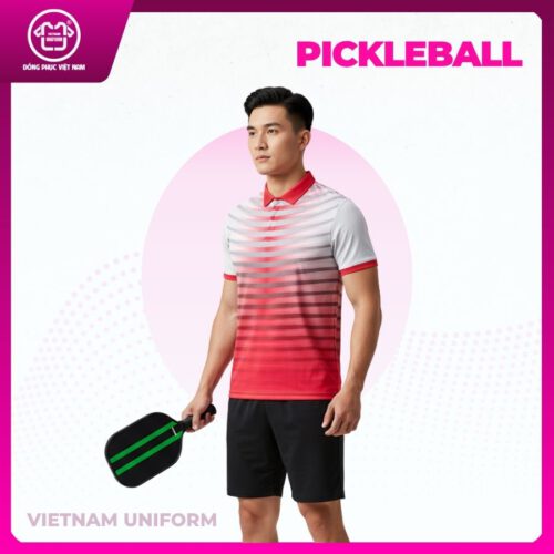 Bộ pickleball 3d trắng sọc đỏ
