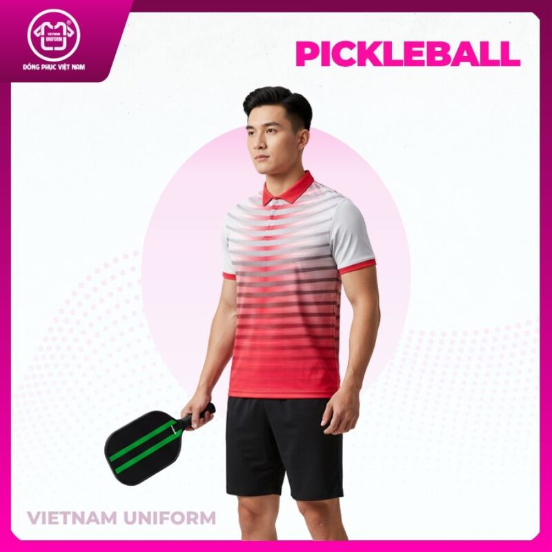 Bộ pickleball 3d trắng sọc đỏ