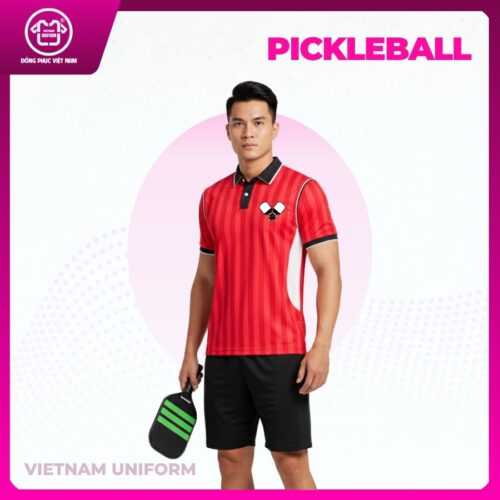 Bộ pickleball 3d đỏ sọc mix trắng