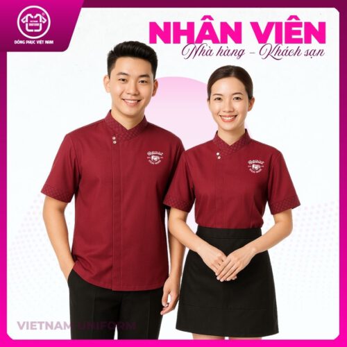 Đồng phục nhà hàng khách sạn mix đỏ đen