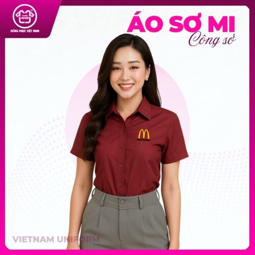 Sơ mi nữ đỏ son tay ngắn