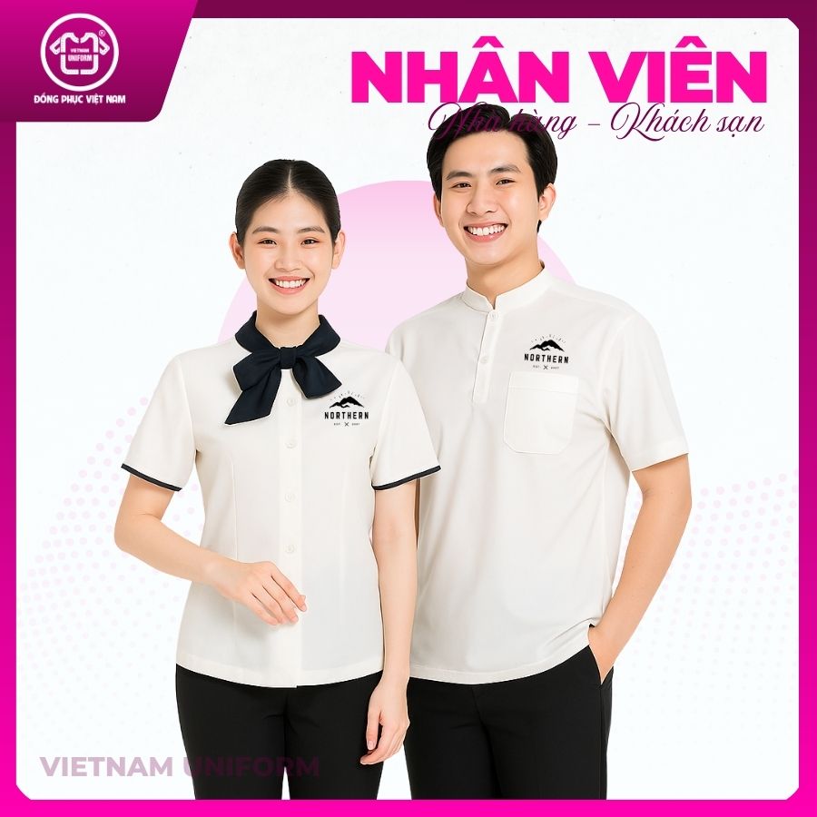 Đồng phục nhà hàng khách sạn mix trắng đen Đồng phục nhà hàng khách sạn mix trắng đen