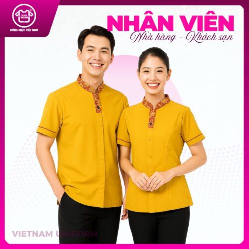 Đồng phục nhà hàng khách sạn mix vàng đen