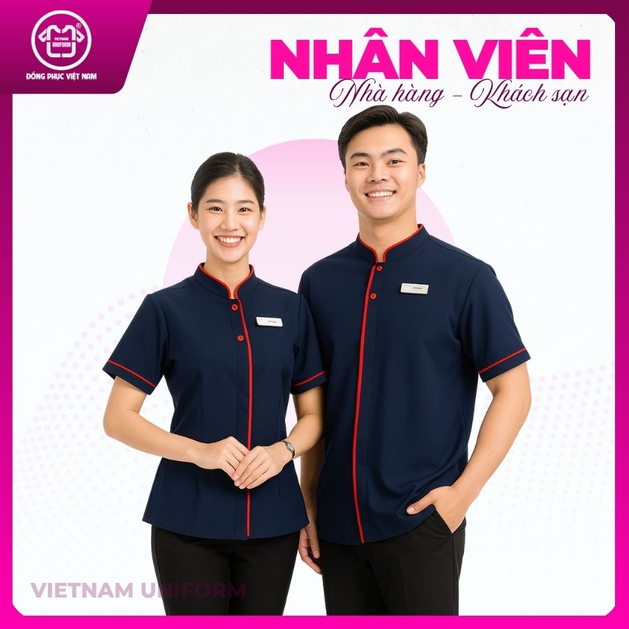 Đồng phục nhà hàng khách sạn mix xanh đen Đồng phục nhà hàng khách sạn mix xanh đen