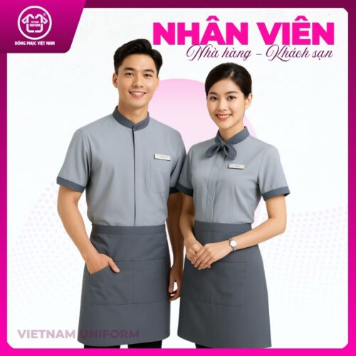 Đồng phục nhà hàng khách sạn mix xám ghi