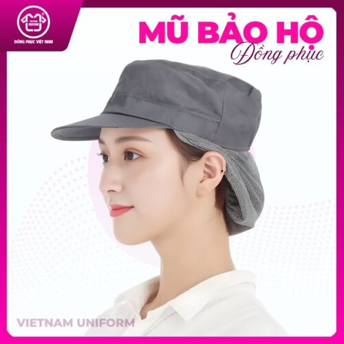 Mũ bảo hộ màu xám ( Lưỡi trai có lưới trùm tóc)