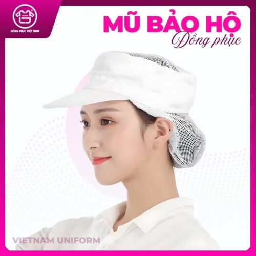 Mũ bảo hộ màu trắng ( Lưỡi trai có lưới trùm tóc)